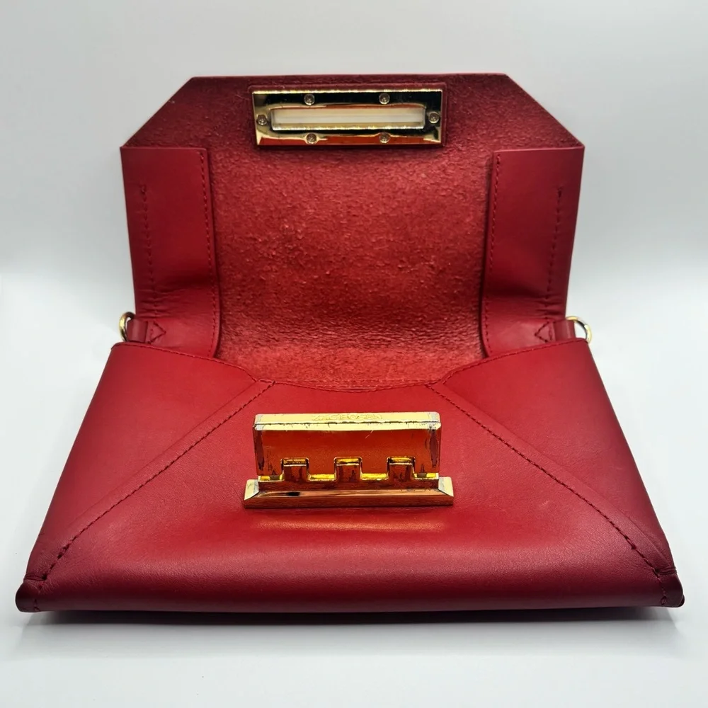 ZAC Zac Posen Red Leather Crossbody Clutch Gold Lock Earthette Style Bag
